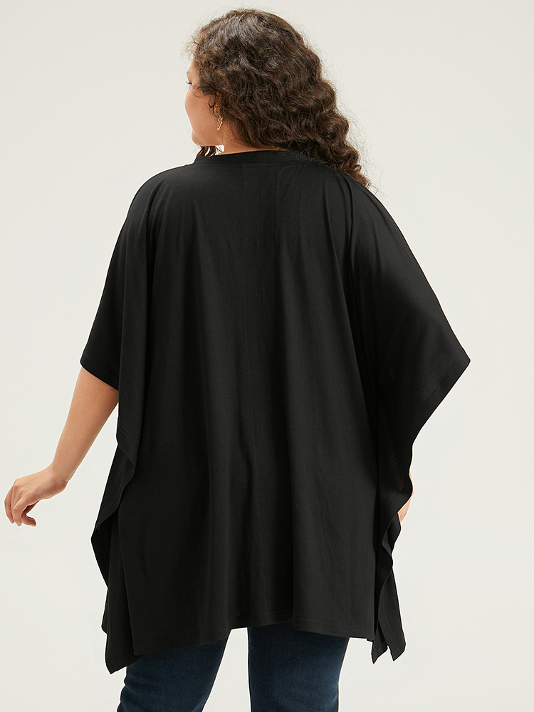 Plus Size Women Dailywear Plain Plain Dolman Sleeve Half Sleeve V-neck Elegant T-shirts BloomChic 