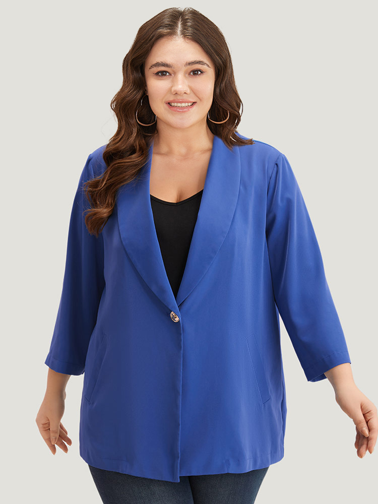 Plus Size Women Work Plain Plain Regular Sleeve Long Sleeve Lapel Collar Pocket Office Blazers BloomChic 