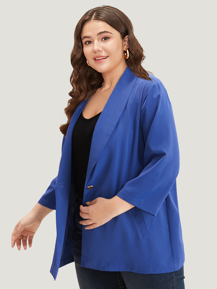 Plus Size Women Work Plain Plain Regular Sleeve Long Sleeve Lapel Collar Pocket Office Blazers BloomChic 