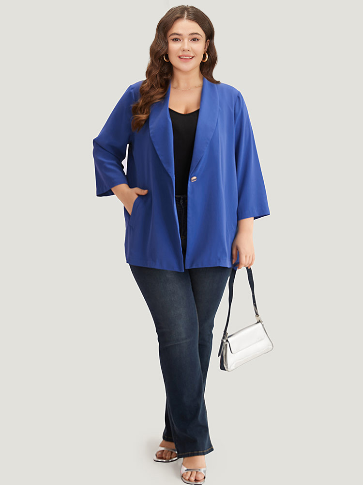 Plus Size Women Work Plain Plain Regular Sleeve Long Sleeve Lapel Collar Pocket Office Blazers BloomChic 