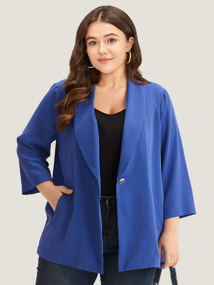 Plus Size Women Work Plain Plain Regular Sleeve Long Sleeve Lapel Collar Pocket Office Blazers BloomChic 