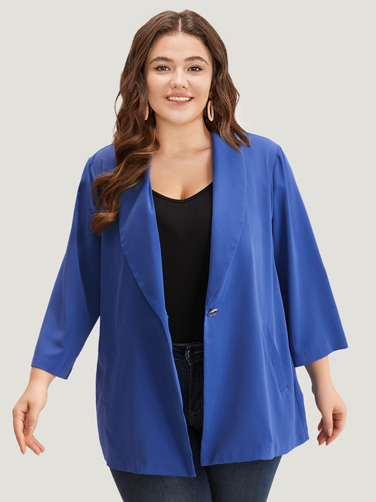 Plus Size Women Work Plain Plain Regular Sleeve Long Sleeve Lapel Collar Pocket Office Blazers BloomChic 