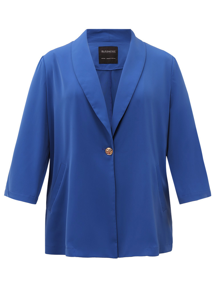 

Plus Size Solid Lapel Collar Pocket Blazer Blue Women Work Plain Plain Sleeve Long Sleeve Lapel Collar  Pocket Office Blazers BloomChic