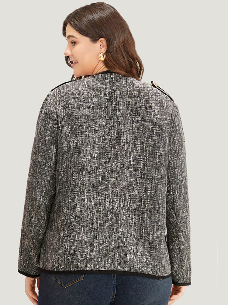Plus Size Patchwork Contrast Button Detail Pocket Blazer Women Black Contrast Pocket Work Jackets BloomChic 28/5X 