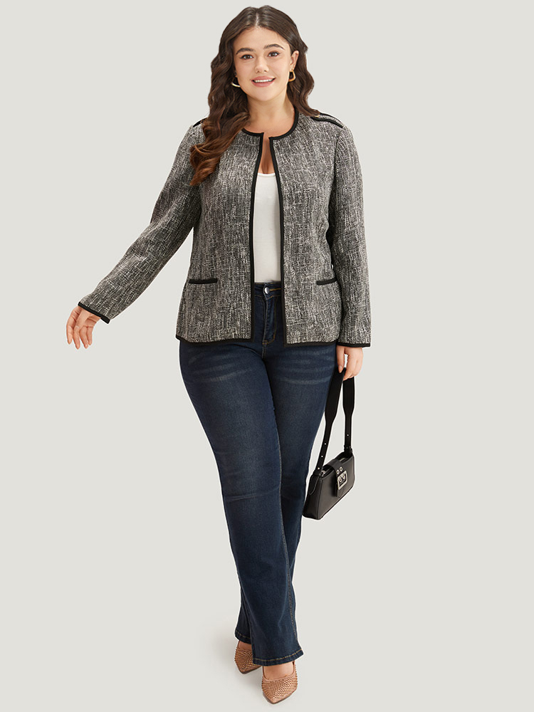 Plus Size Patchwork Contrast Button Detail Pocket Blazer Women Black Contrast Pocket Work Jackets BloomChic 28/5X 