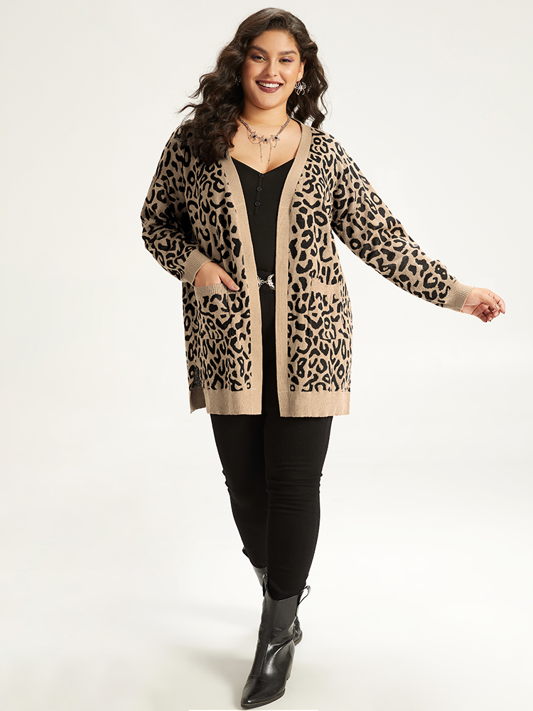 Cardigans | Halloween Leopard Print Patched Pocket Split Side Cardigan | BloomChic 