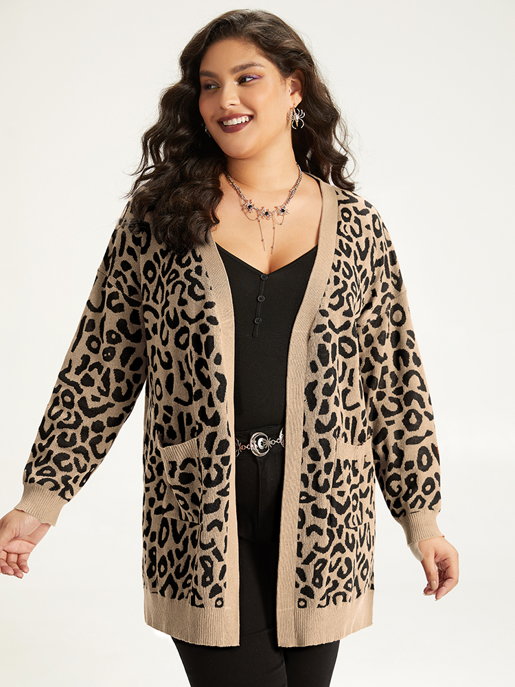 Cardigans | Halloween Leopard Print Patched Pocket Split Side Cardigan | BloomChic 