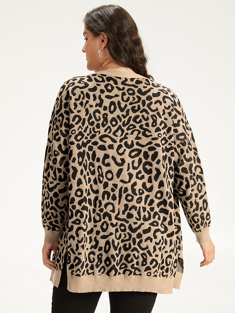 Cardigans | Halloween Leopard Print Patched Pocket Split Side Cardigan | BloomChic 