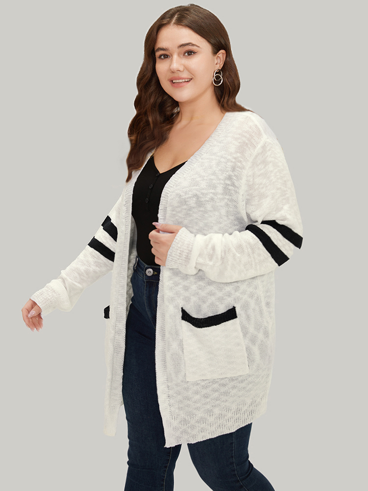 Plus Size Cardigans | Contrast Patched Pocket Open Front Cardigan | BloomChic 