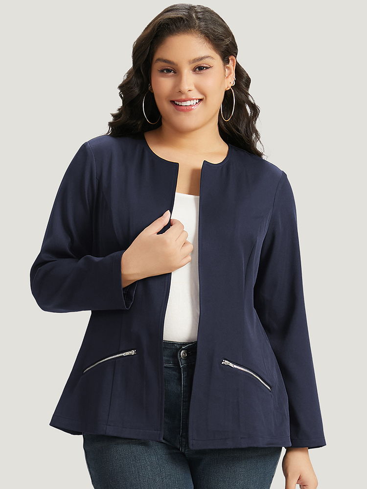 

Plus Size Solid Zipper Open Front Blazer Women Midnight Plain Dailywear Jackets BloomChic