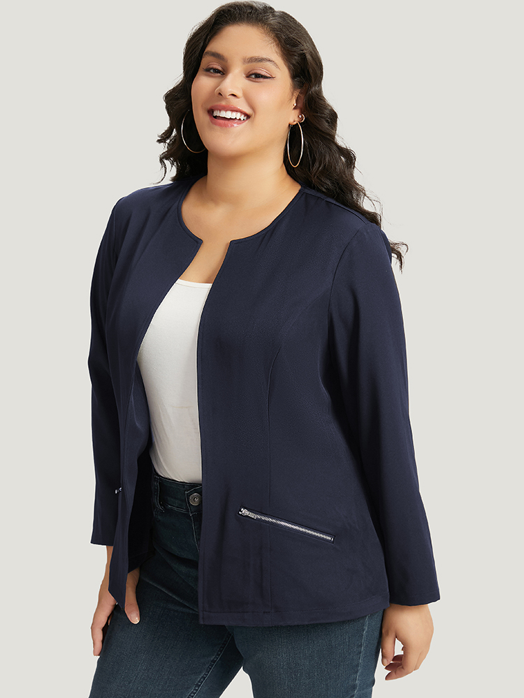 

Plus Size Solid Zipper Open Front Blazer Women Midnight Plain Dailywear Jackets BloomChic