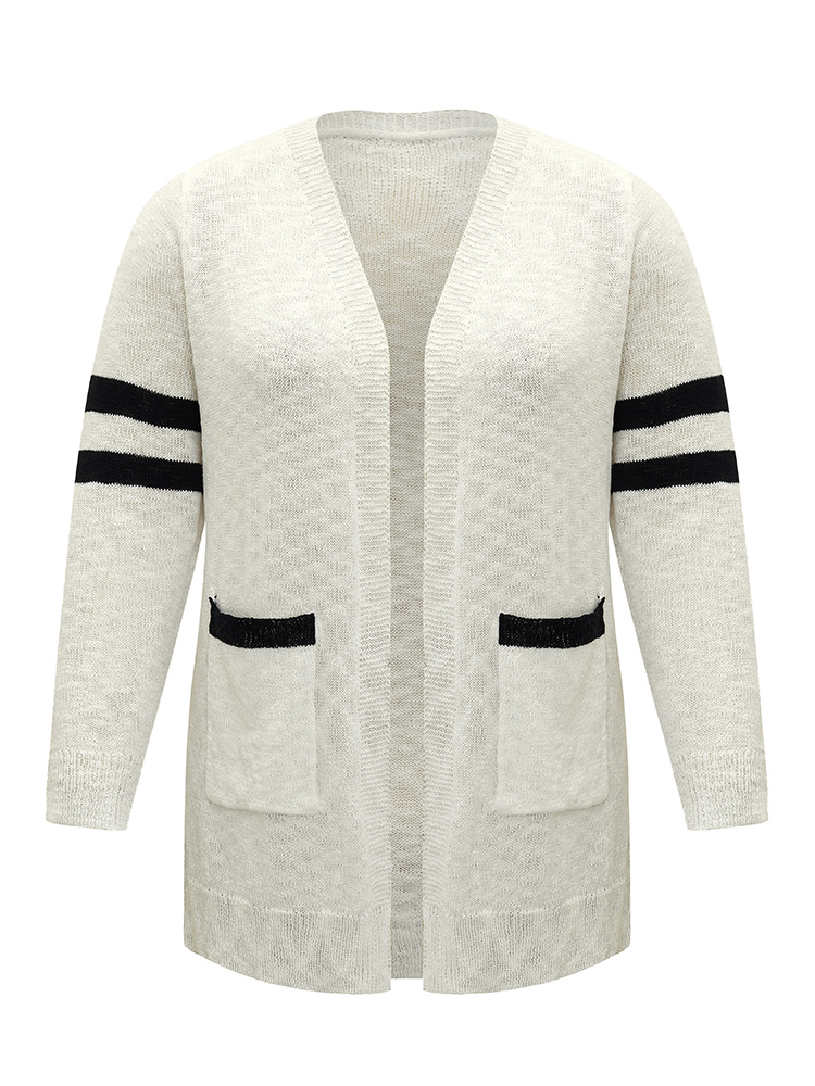 Plus Size Cardigans | Contrast Patched Pocket Open Front Cardigan | BloomChic 