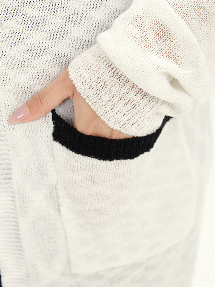 Plus Size Cardigans | Contrast Patched Pocket Open Front Cardigan | BloomChic 