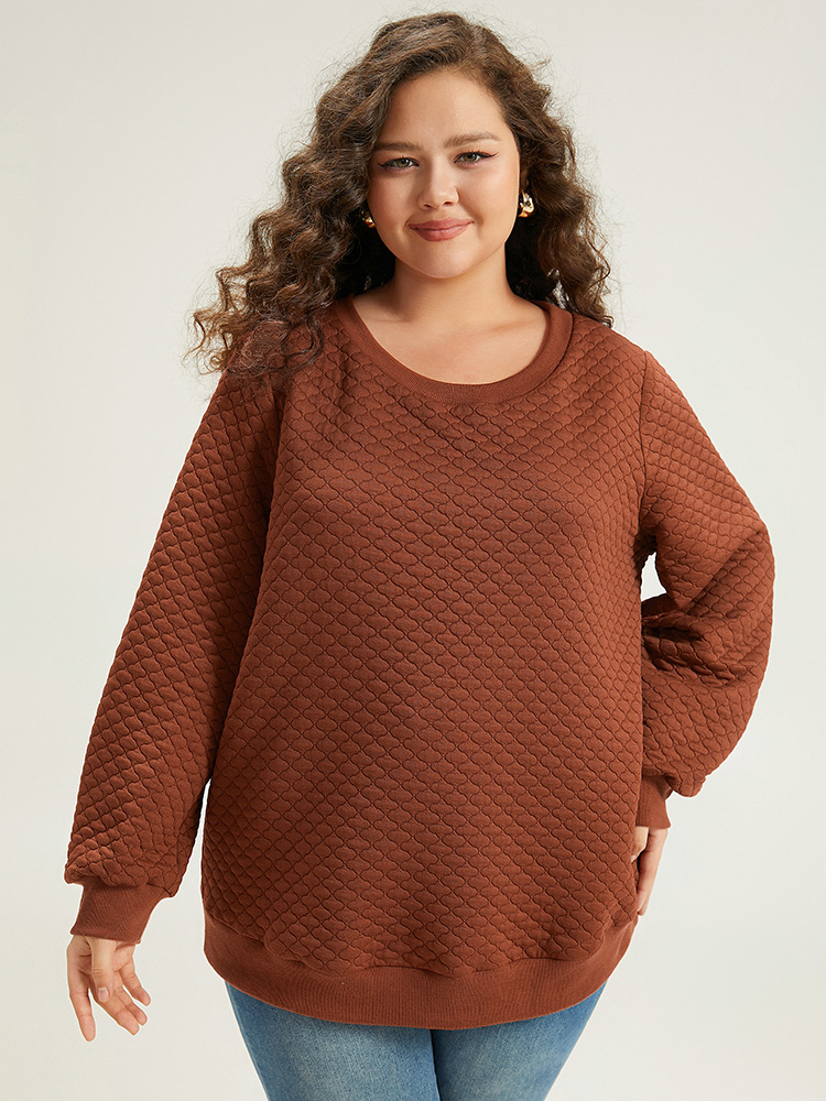 Plus Size Women Dailywear Plain Elastic cuffs Regular Regular Sleeve Long Sleeve Round Neck Elegant Sweatshirts BloomChic 