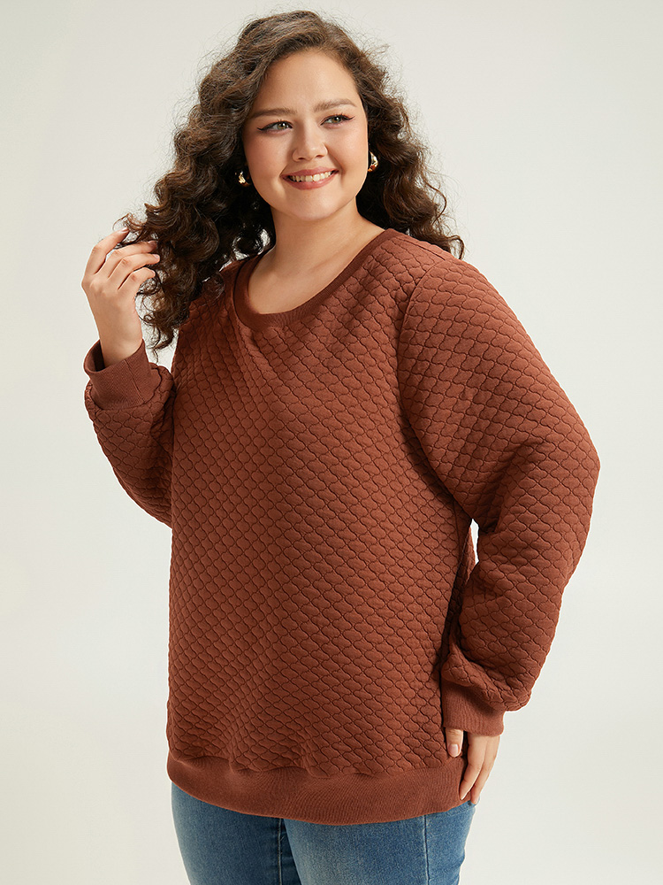 Plus Size Women Dailywear Plain Elastic cuffs Regular Regular Sleeve Long Sleeve Round Neck Elegant Sweatshirts BloomChic 
