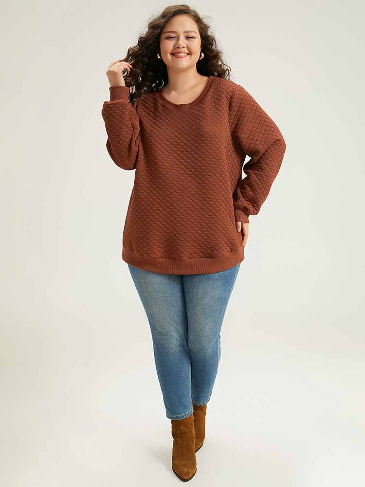 Plus Size Women Dailywear Plain Elastic cuffs Regular Regular Sleeve Long Sleeve Round Neck Elegant Sweatshirts BloomChic 