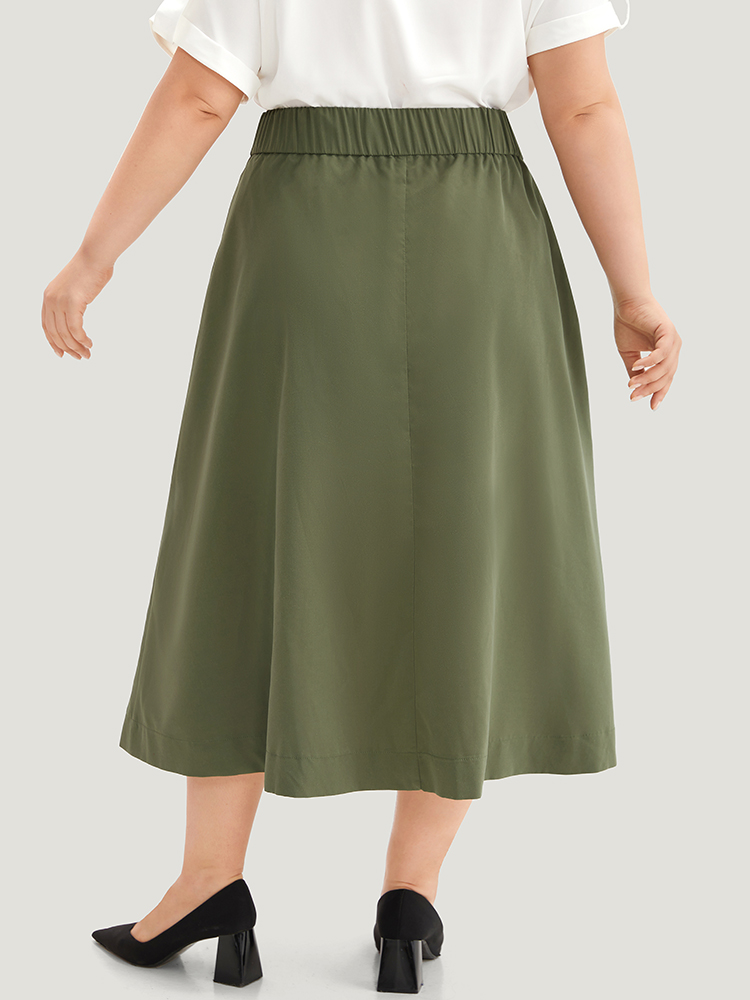 Plus Size Solid Pocket Wideband Waist Skirt Women ArmyGreen Casual Non Loose Low stretch Patch pocket Everyday Skirts BloomChic 28/5X 