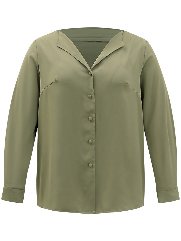 Plus Size Women Work Plain Plain Regular Sleeve Long Sleeve Lapel Collar Office Blouses BloomChic 