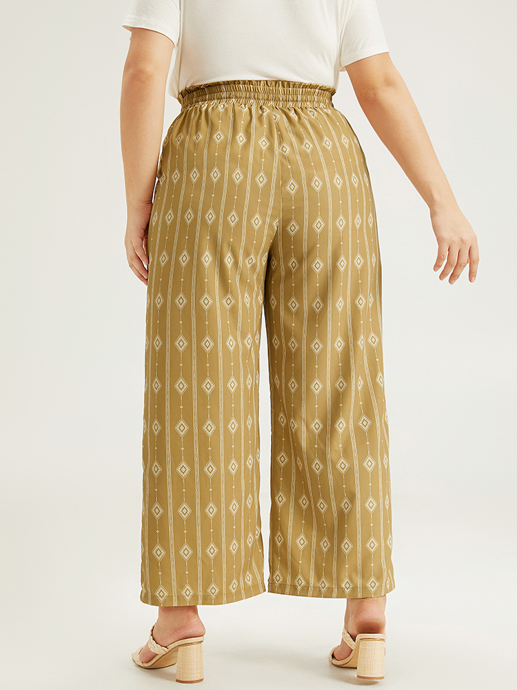 Plus Size Women Dailywear Bohemian Print Elastic Waist High Rise Pocket Vacation Pants BloomChic 