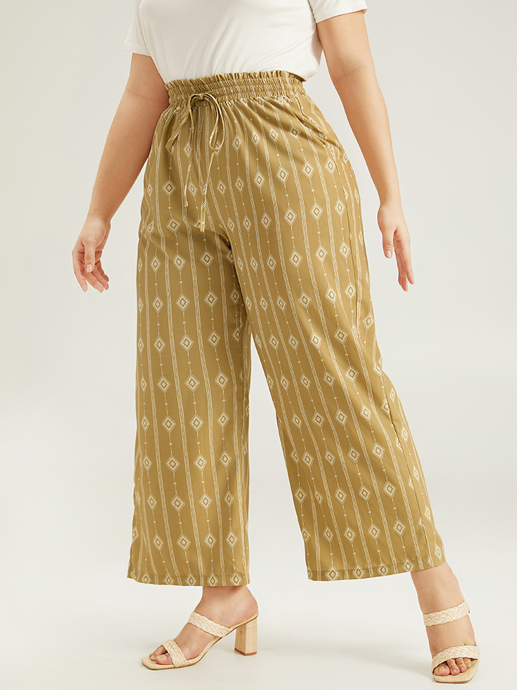 Plus Size Women Dailywear Bohemian Print Elastic Waist High Rise Pocket Vacation Pants BloomChic 