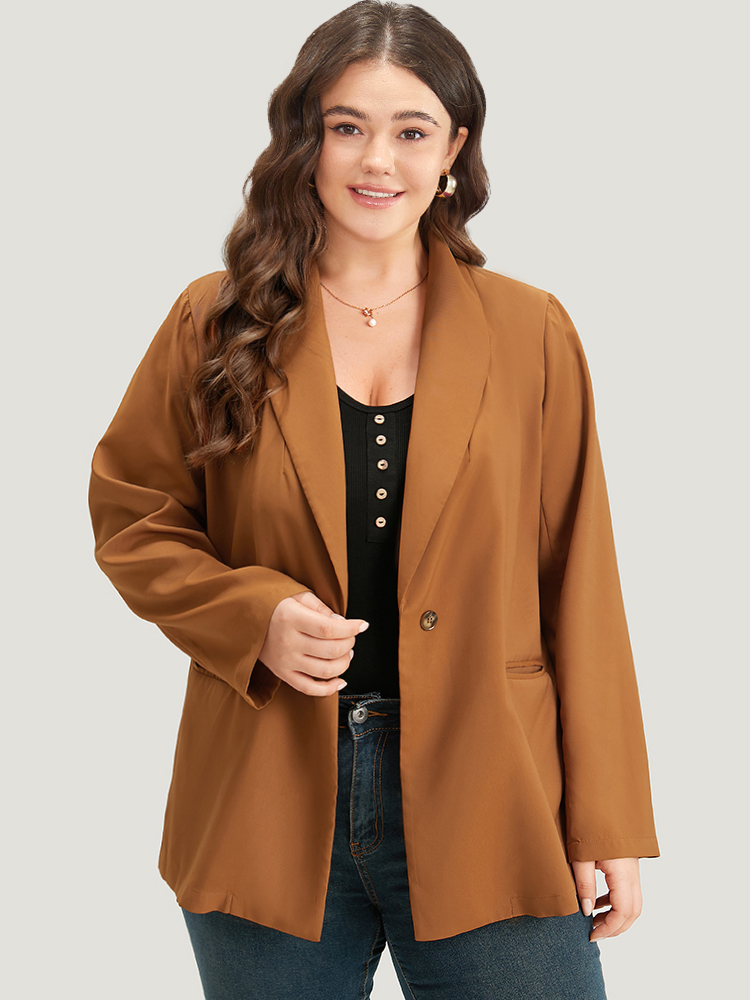 

Plus Size Halloween Plain Lapel Collar Patched Pocket Blazer Bronze Women Dailywear Plain Plain Sleeve Long Sleeve Lapel Collar  Pocket Casual Blazers BloomChic