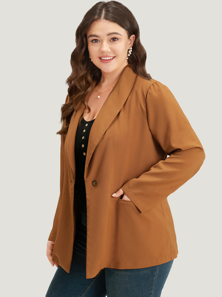 

Plus Size Halloween Plain Lapel Collar Patched Pocket Blazer Bronze Women Dailywear Plain Plain Sleeve Long Sleeve Lapel Collar  Pocket Casual Blazers BloomChic