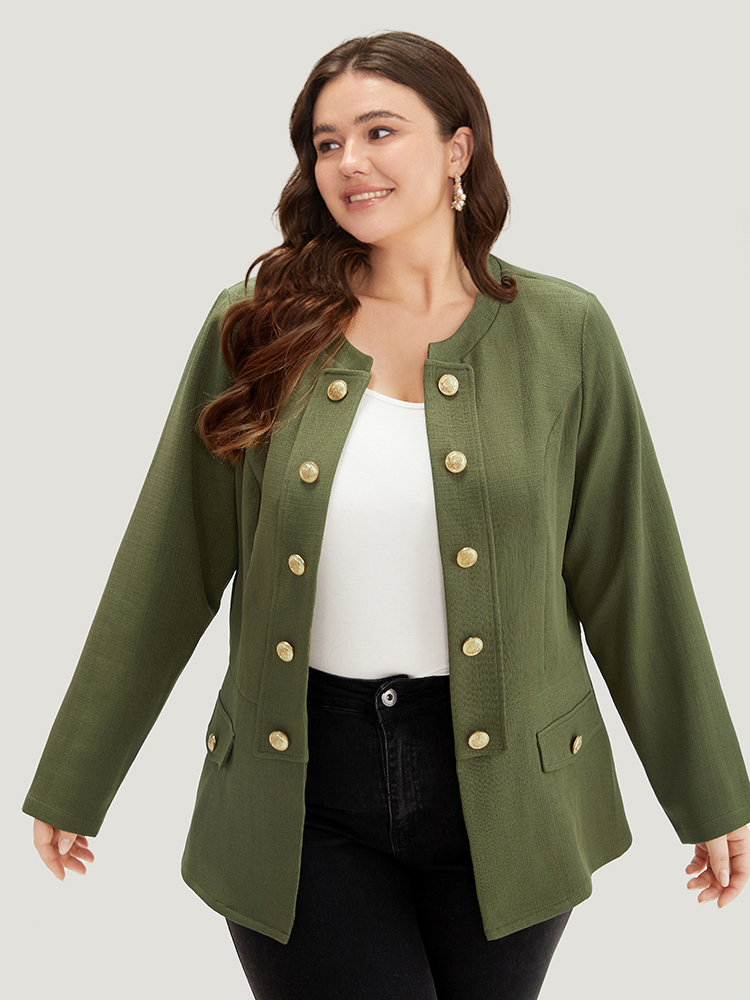 

Plus Size Plain Double Breasted Pocket Coat Women ArmyGreen Casual Plain Ladies Dailywear Winter Coats BloomChic