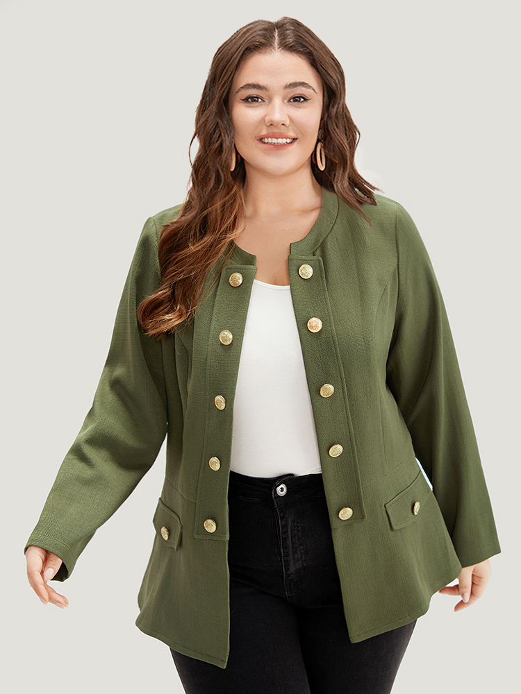 

Plus Size Plain Double Breasted Pocket Coat Women ArmyGreen Casual Plain Ladies Dailywear Winter Coats BloomChic