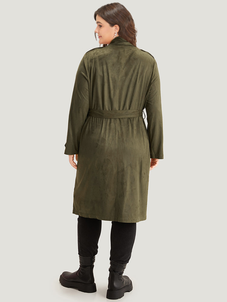 

Plus Size Plain Lapel Collar Pocket Belted Faux Suede Coat Women ArmyGreen Casual Plain Ladies Dailywear Winter Coats BloomChic