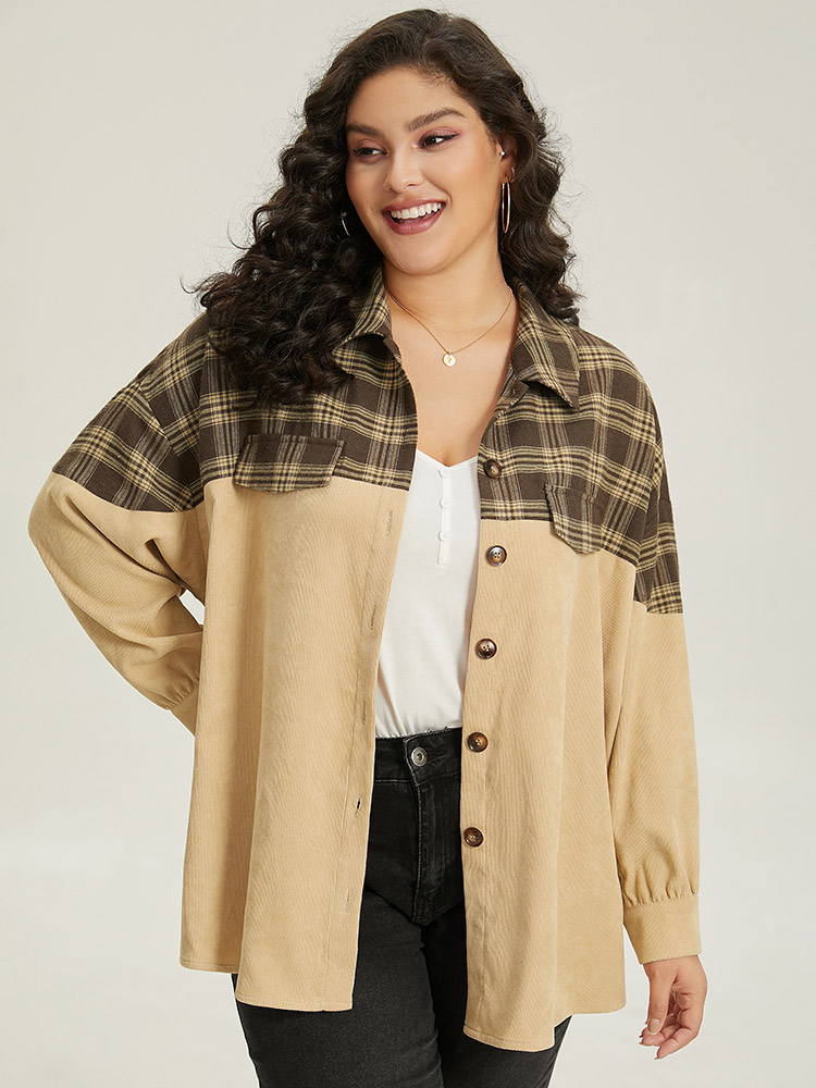 

Plus Size Plaid Button Through Patchwork Contrast Jacket Women Tan Contrast Dailywear Jackets BloomChic