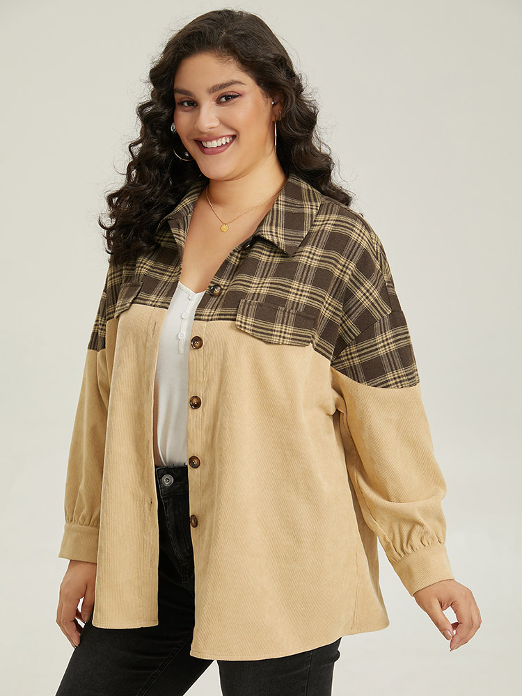 Plus Size Women Dailywear Plaid Contrast Casual Jackets BloomChic 