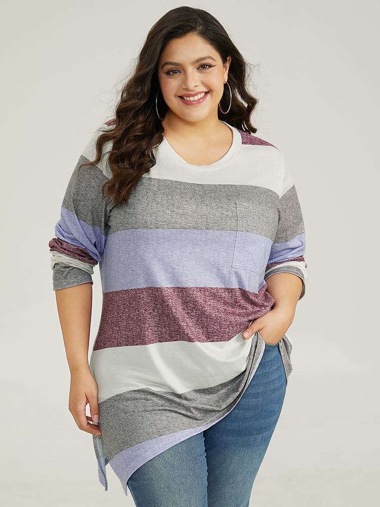 

Striped Split Hem Asymmetrical T-shirt, Multicolor