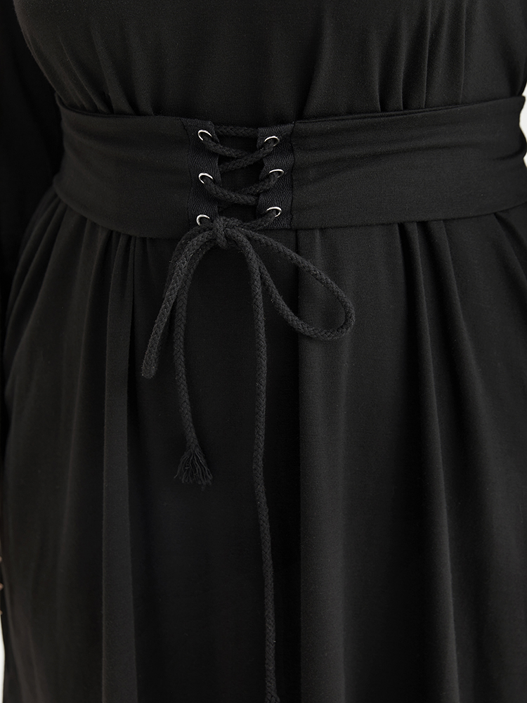 Plus Size Women Dailywear Plain Plain Regular Sleeve Long Sleeve Round Neck Pocket Casual Dresses BloomChic 