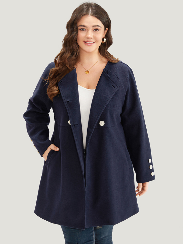 

Plus Size Solid Button Detail pocket Coat Women Indigo Casual Plain Ladies Everyday Winter Coats BloomChic