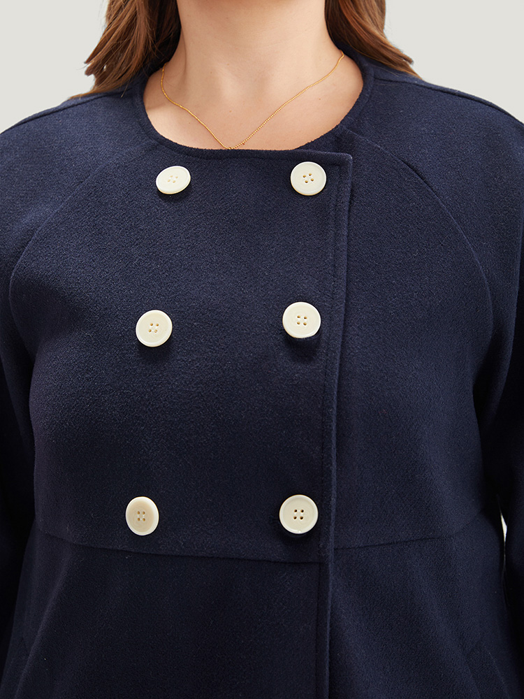 

Plus Size Solid Button Detail pocket Coat Women Indigo Casual Plain Ladies Everyday Winter Coats BloomChic