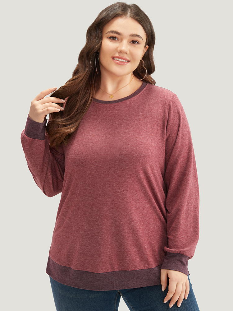 

Plus Size Two Tone Split Side Sweatshirt Women Russet Casual Elastic cuffs Round Neck Dailywear Sweatshirts BloomChic