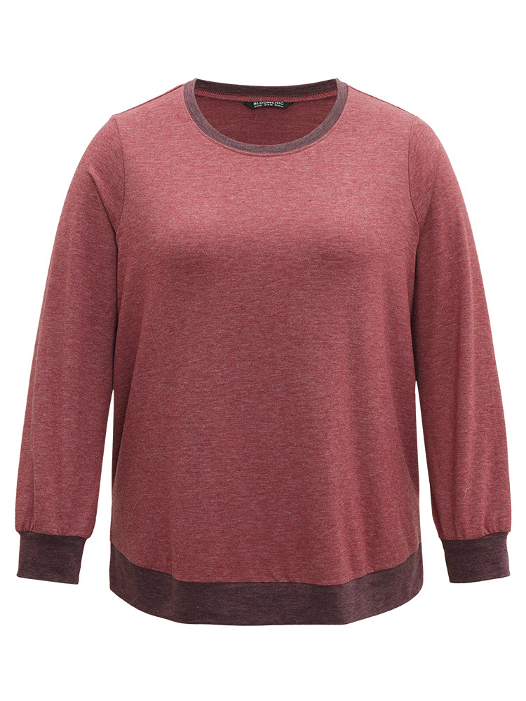 

Plus Size Two Tone Split Side Sweatshirt Women Russet Casual Elastic cuffs Round Neck Dailywear Sweatshirts BloomChic