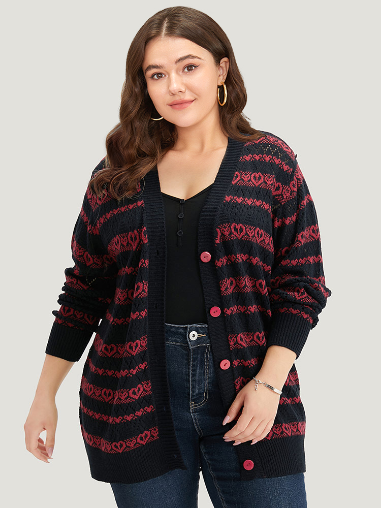 

Plus Size Heart Graphic Button Through Eyelet Cardigan Scarlet Women Casual Loose Long Sleeve Dailywear Cardigans BloomChic