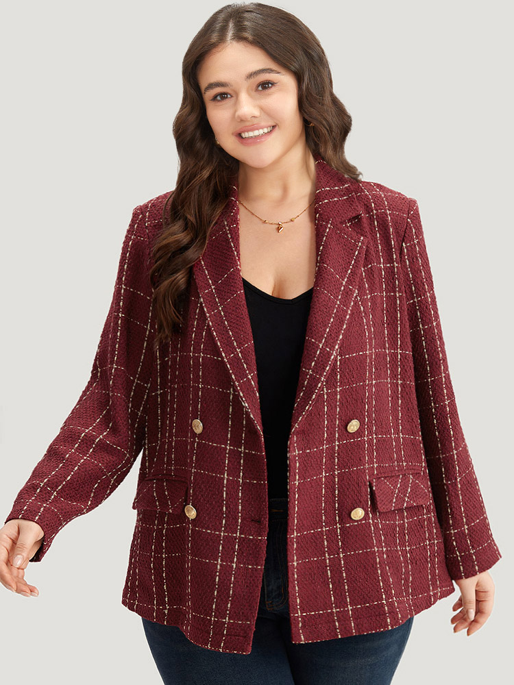 

Plus Size Halloween Plaid Tweed Button Up Pocket Lapel Collar Blazer Scarlet Women Dailywear Plaid Button Sleeve Long Sleeve Lapel Collar  Pocket Casual Blazers BloomChic