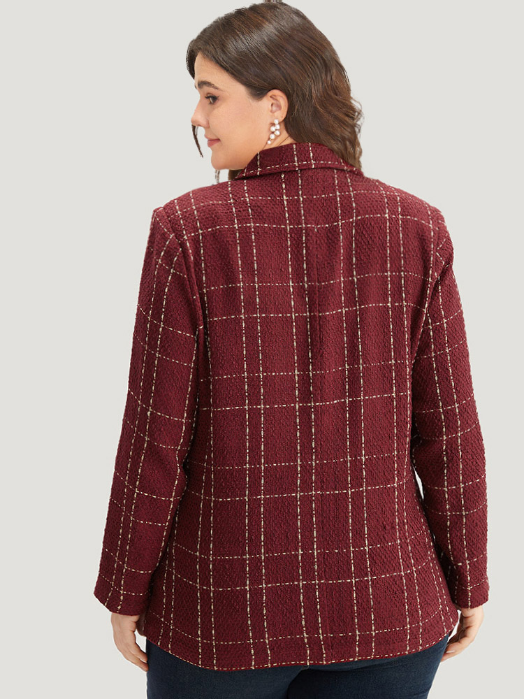 Plus Size Halloween Plaid Tweed Button Up Pocket Lapel Collar Blazer Scarlet Women Dailywear Plaid Button Sleeve Long Sleeve Lapel Collar 12/L Pocket Casual Blazers BloomChic 