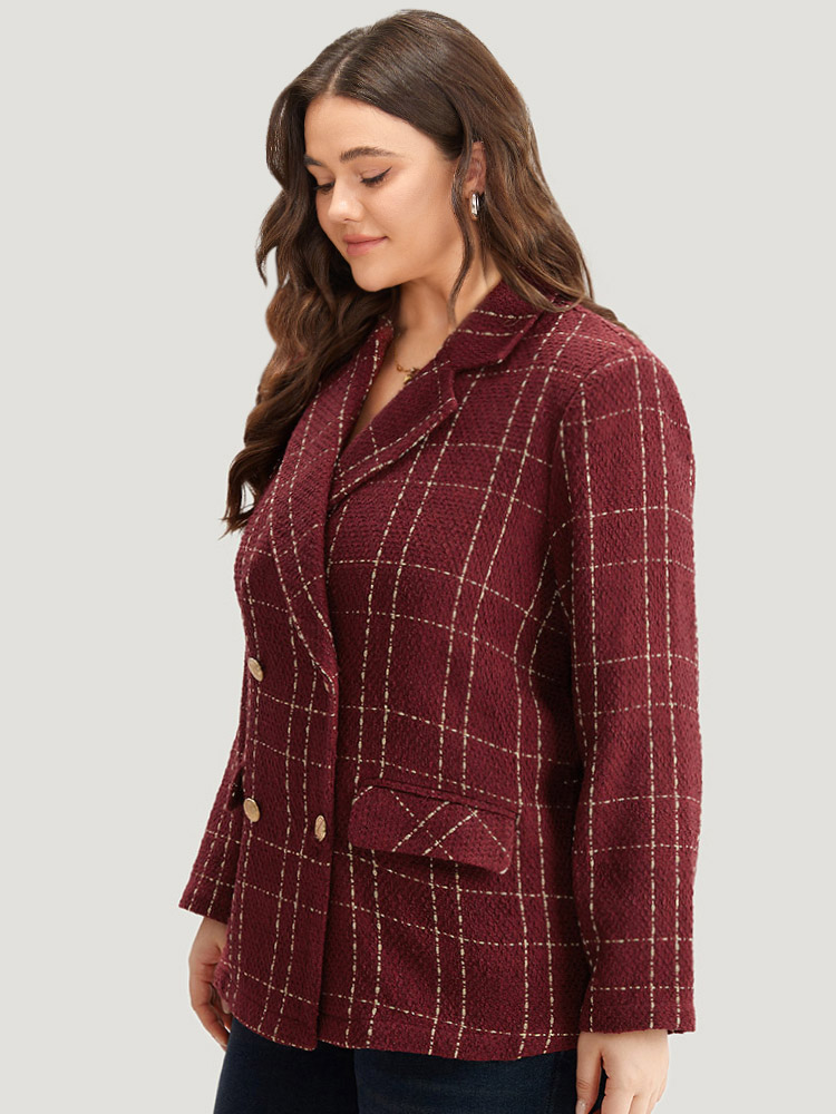 Plus Size Halloween Plaid Tweed Button Up Pocket Lapel Collar Blazer Scarlet Women Dailywear Plaid Button Sleeve Long Sleeve Lapel Collar 12/L Pocket Casual Blazers BloomChic 