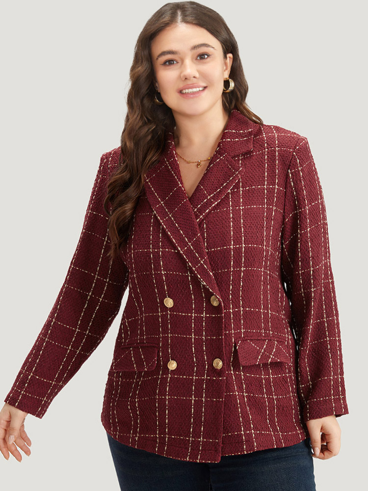 Plus Size Halloween Plaid Tweed Button Up Pocket Lapel Collar Blazer Scarlet Women Dailywear Plaid Button Sleeve Long Sleeve Lapel Collar 12/L Pocket Casual Blazers BloomChic 
