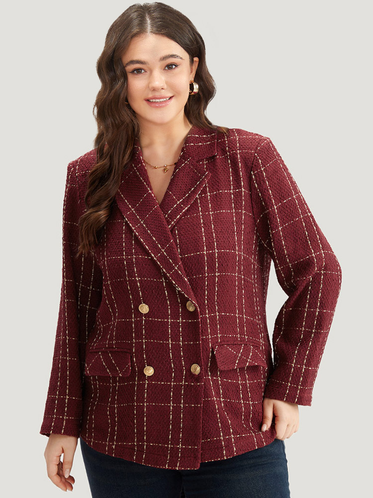 Plus Size Halloween Plaid Tweed Button Up Pocket Lapel Collar Blazer Scarlet Women Dailywear Plaid Button Sleeve Long Sleeve Lapel Collar 12/L Pocket Casual Blazers BloomChic 