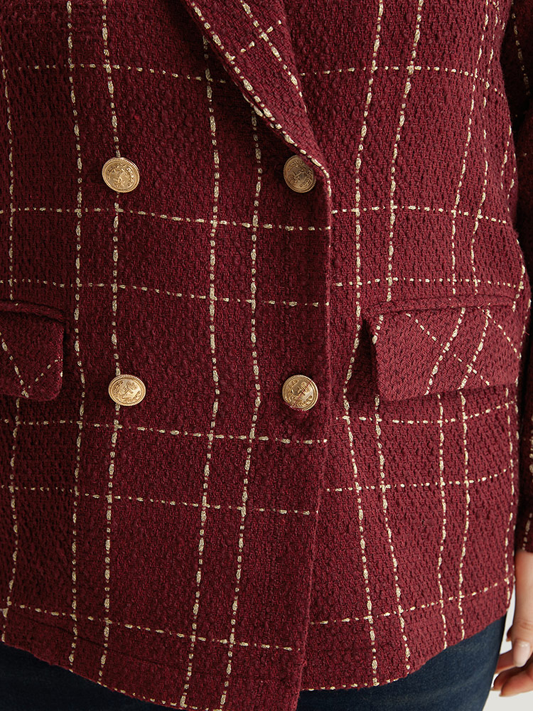 Plus Size Halloween Plaid Tweed Button Up Pocket Lapel Collar Blazer Scarlet Women Dailywear Plaid Button Sleeve Long Sleeve Lapel Collar 12/L Pocket Casual Blazers BloomChic 