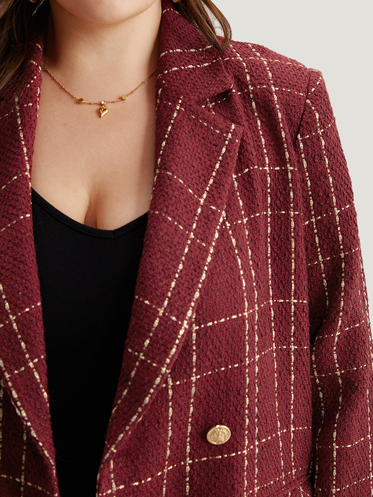 Plus Size Halloween Plaid Tweed Button Up Pocket Lapel Collar Blazer Scarlet Women Dailywear Plaid Button Sleeve Long Sleeve Lapel Collar 12/L Pocket Casual Blazers BloomChic 