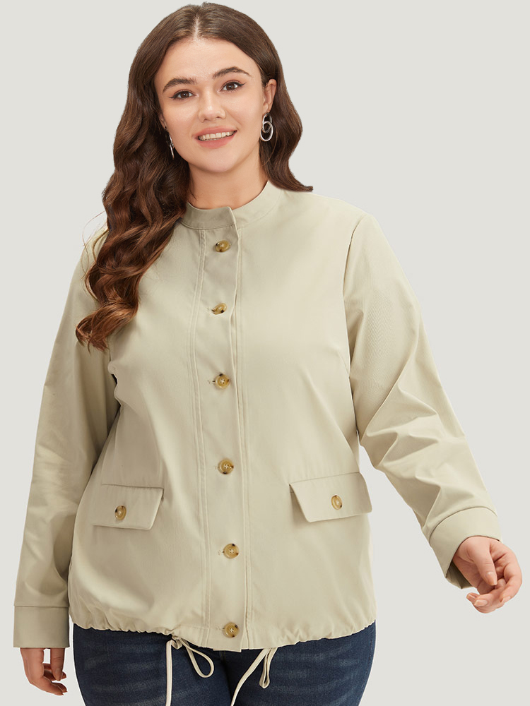 Plus Size Women Dailywear Plain Knotted Pocket Casual Coats BloomChic 