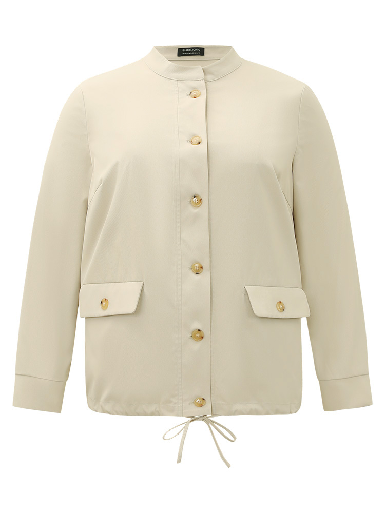 Plus Size Women Dailywear Plain Knotted Pocket Casual Coats BloomChic 