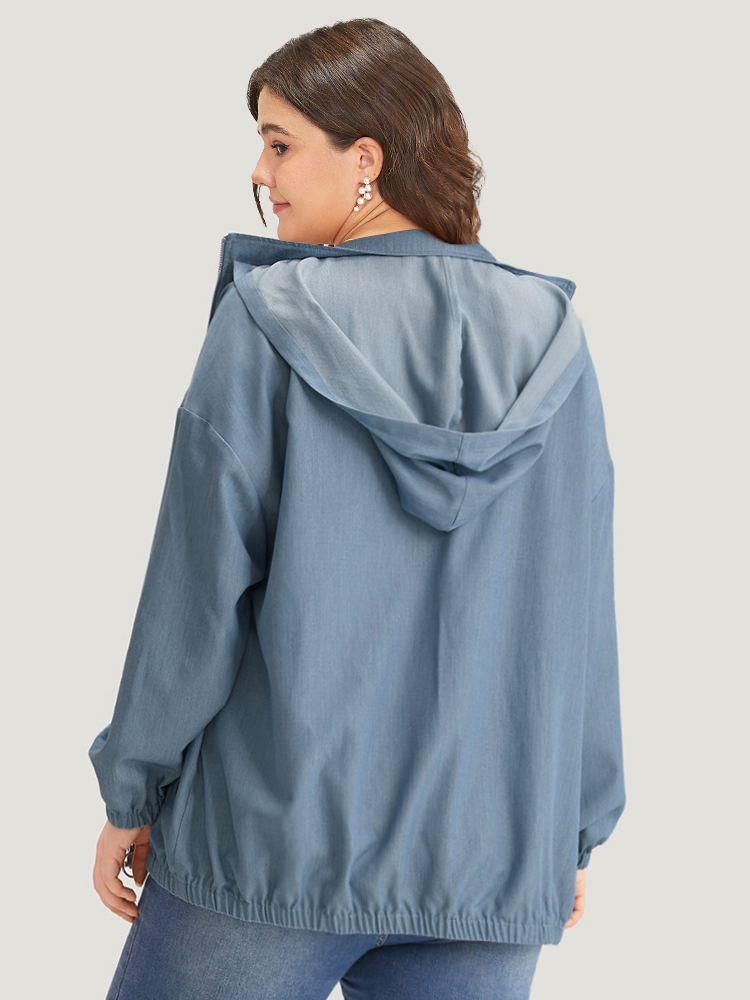 Plus Size Lapel Collar Hooded Zipper Pocket Elastic Hem Jacket Women Stone Elastic cuffs Pocket Dailywear Jackets BloomChic 28/5X 