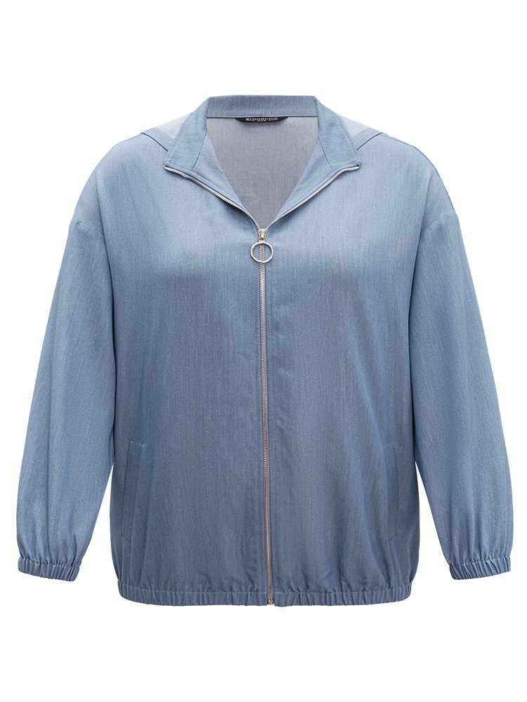 Plus Size Lapel Collar Hooded Zipper Pocket Elastic Hem Jacket Women Stone Elastic cuffs Pocket Dailywear Jackets BloomChic 28/5X 