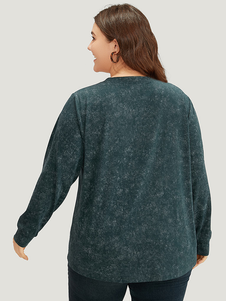 Plus Size Solid Vintage V Neck Sweatshirt Women Cyan Casual Plain V-neck Dailywear Sweatshirts BloomChic 14-16/1X 